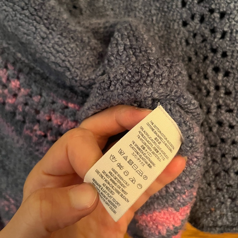 Free People Blue and Pink Off-the-Shoulder Sweater - Picture 5 of 6